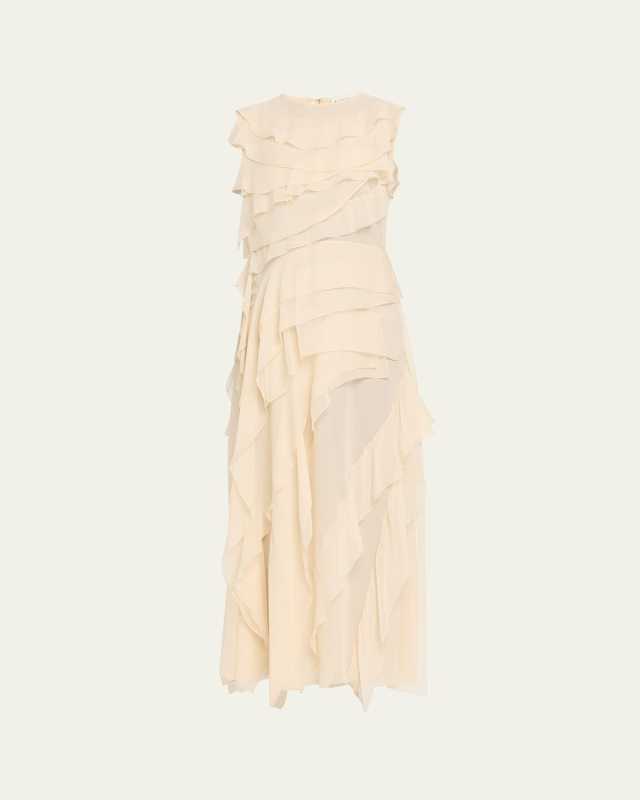 Gigi Sleeveless Ruffled Silk Maxi Dress
